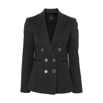 (Women) PINKO SS24 Slim Fit Double-Breasted Blazer Dark Gray Long Sleeve. 100256A24C-I76