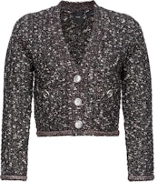 (Women) PINKO SS24 V-Neck Textured Knit Button-Up Cropped Jacket - Coffee Brown 103963A21R-ZM7 (Women) PINKO SS24 V-Neck Textured Knit Button-Up Cropped Jacket - Coffee Brown 103963A21R-ZM7