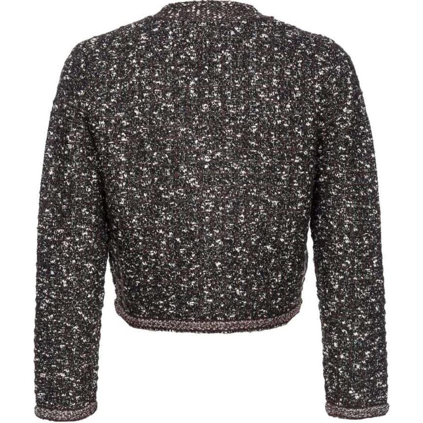 Lookbook (W) PINKO SS24 Vネック テクスチャード ニット ボタンアップ クロップドジャケット - コーヒーブラウン 103963A21R-ZM7