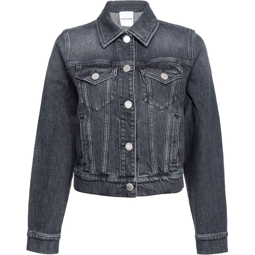(Women) PINKO SS24  Washed Single-Breasted Denim Jacket Dark Gray Long Sleeve 103864A20U-PJY
