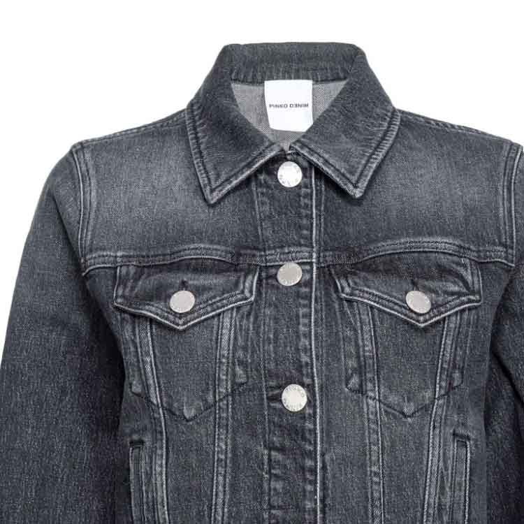 Shop (W) PINKO SS24 Jaket Denim Abu Tua Lengan Panjang Single-Breasted Terbaru 103864A20U-PJY