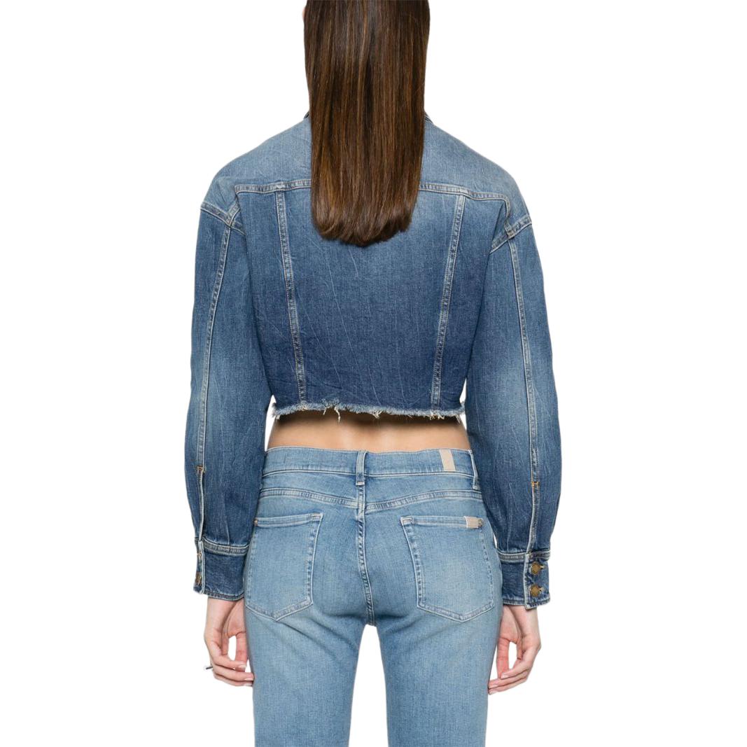 Shop (W) PINKO SS24 Jaket Denim Fringe Slim Fit Biru. 102944A1LQ-PJZ