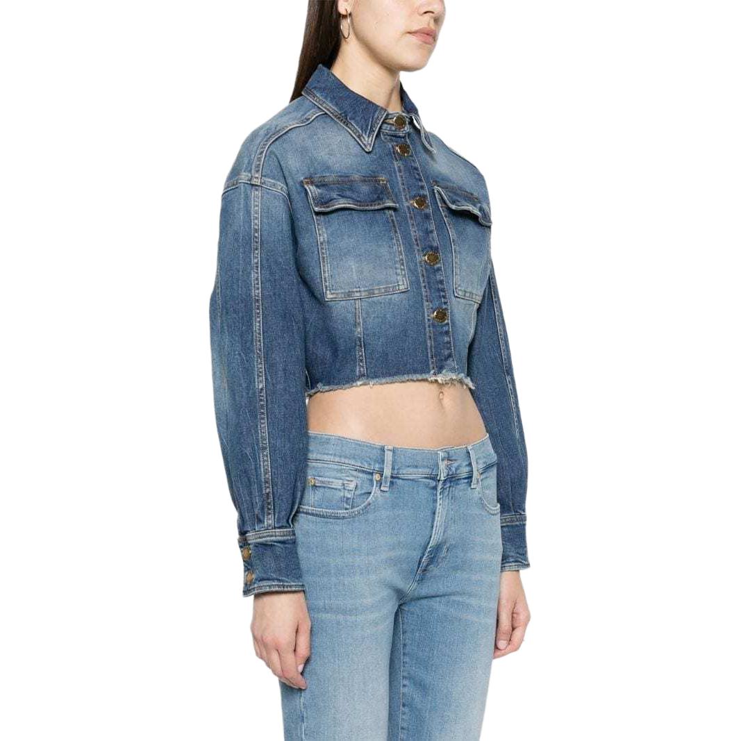 Purchase (W) PINKO SS24 Jaket Denim Fringe Slim Fit Biru. 102944A1LQ-PJZ