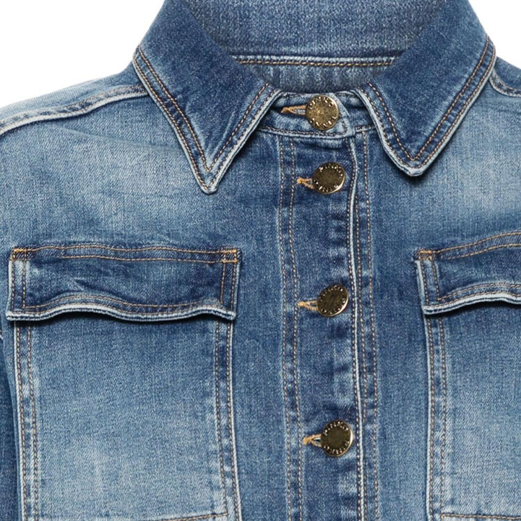 Sizing (W) PINKO SS24 Jaket Denim Fringe Slim Fit Biru. 102944A1LQ-PJZ