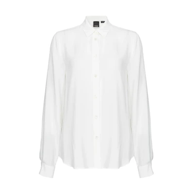 (Women) PINKO SS24 White Solid Color Long Sleeve Casual Button-Up Shirt 104011A207-Z00