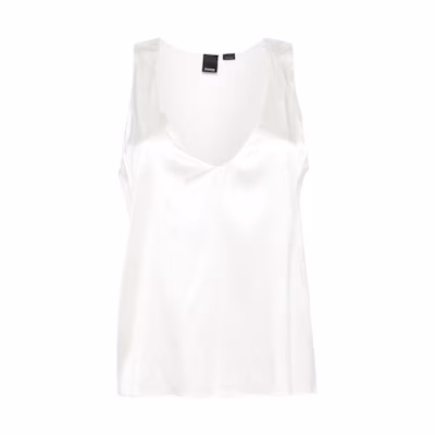 (Women) PINKO SS24 White Solid V-Neck Loose Fit Sleeveless Top. 103028A1RI-Z05