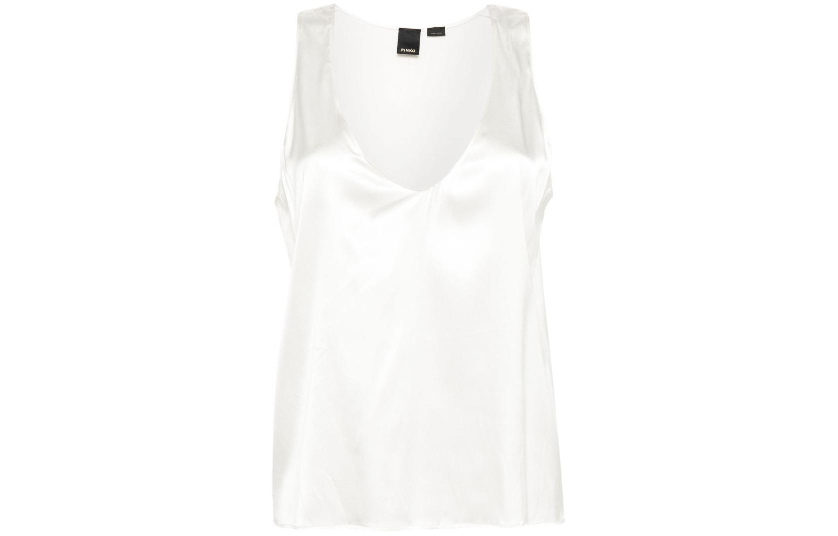 Order (W) PINKO SS24 白色V领宽松无袖上衣。 103028A1RI-Z05