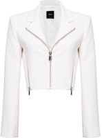 (Women) PINKO SS24 White Solid Zipper Biker Jacket with Long Sleeves. 104067A20A (Women) PINKO SS24 White Solid Zipper Biker Jacket with Long Sleeves. 104067A20A