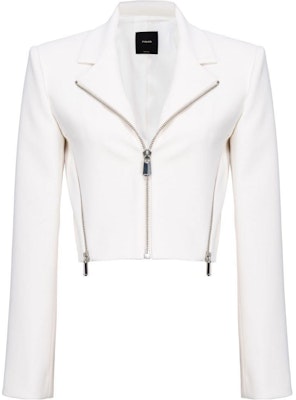 (W) PINKO SS24 白色純色拉鍊長袖機車夾克。 104067A20A Order (W) PINKO SS24 白色純色拉鍊長袖機車夾克。 104067A20A