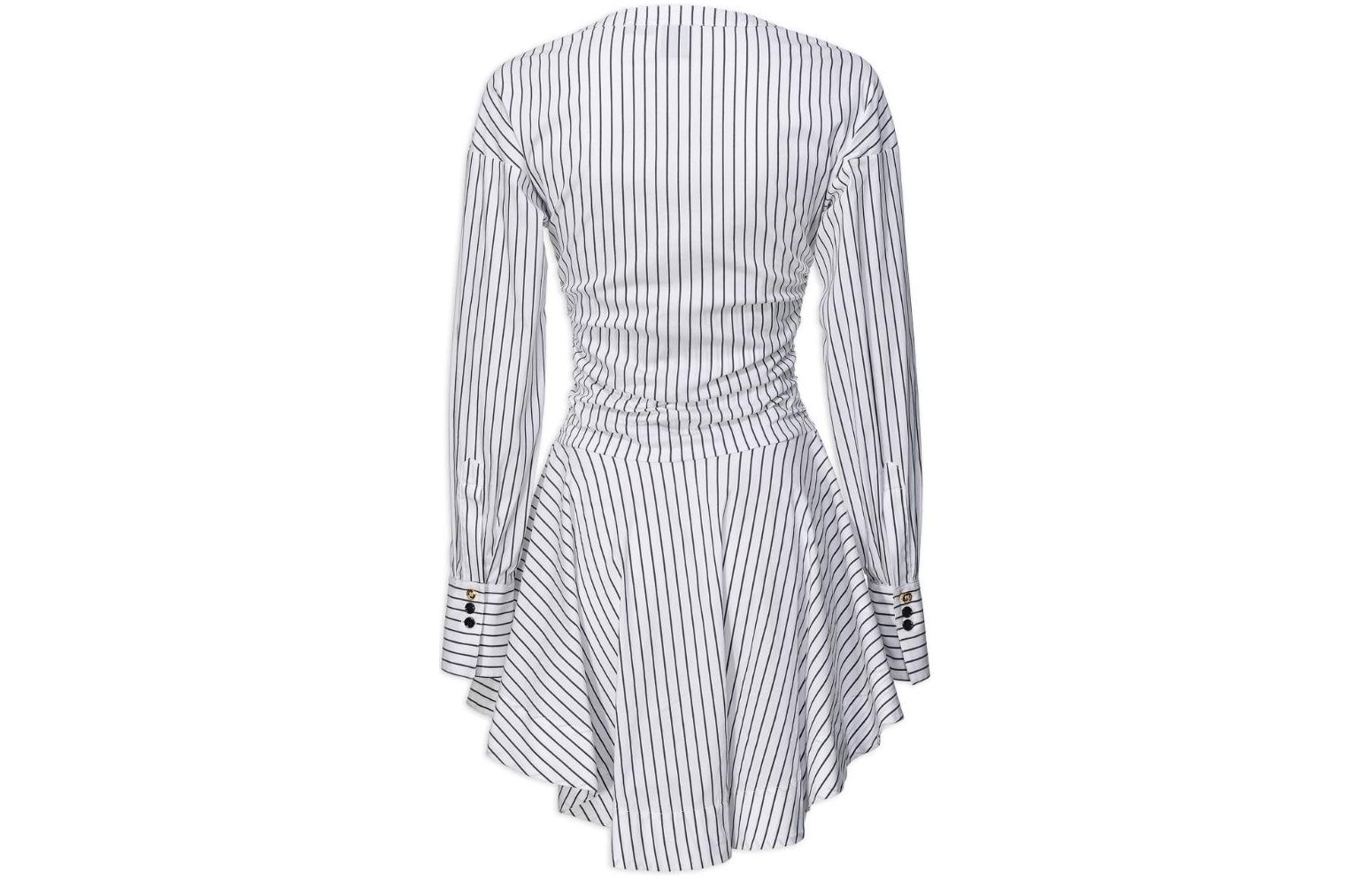 Lookbook (W) PINKO SS24 白色条纹V领长袖休闲连衣裙 102773A1PF-ZZ1