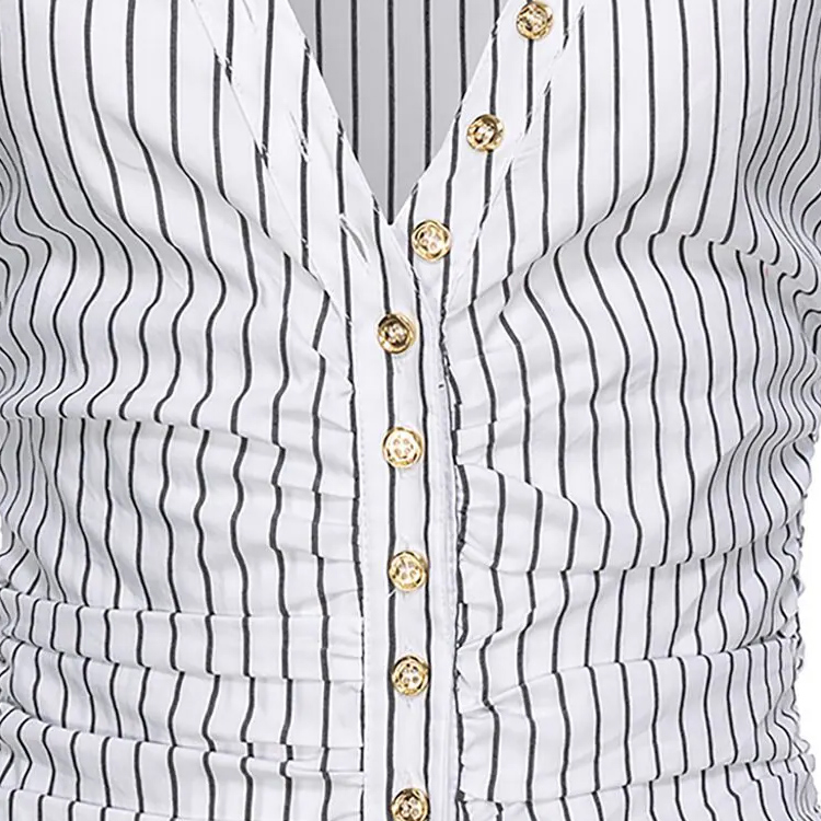 Purchase (W) PINKO SS24 白色条纹V领长袖休闲连衣裙 102773A1PF-ZZ1