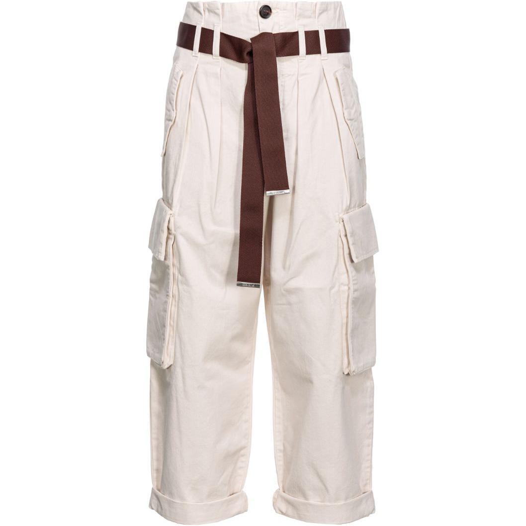 (Women) PINKO SS24 Adjustable High-Waist Wide-Leg Cargo Pants Women Beige 101840A21C-Z12