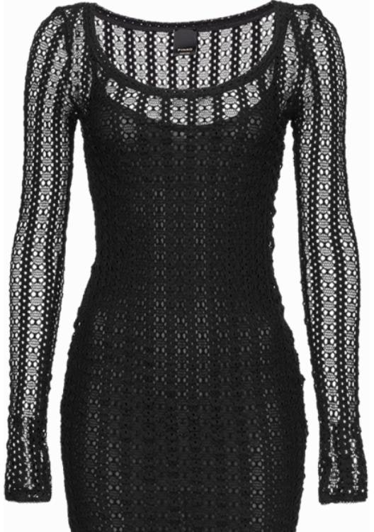women-pinko-ss-24-black-hollow-knit-long-sleeve-short-pullover-dress-women-103191-a1-py-z99