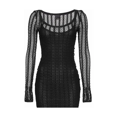 (Women) PINKO SS24 Black Hollow Knit Long-Sleeve Short Pullover Dress Women 103191A1PY-Z99