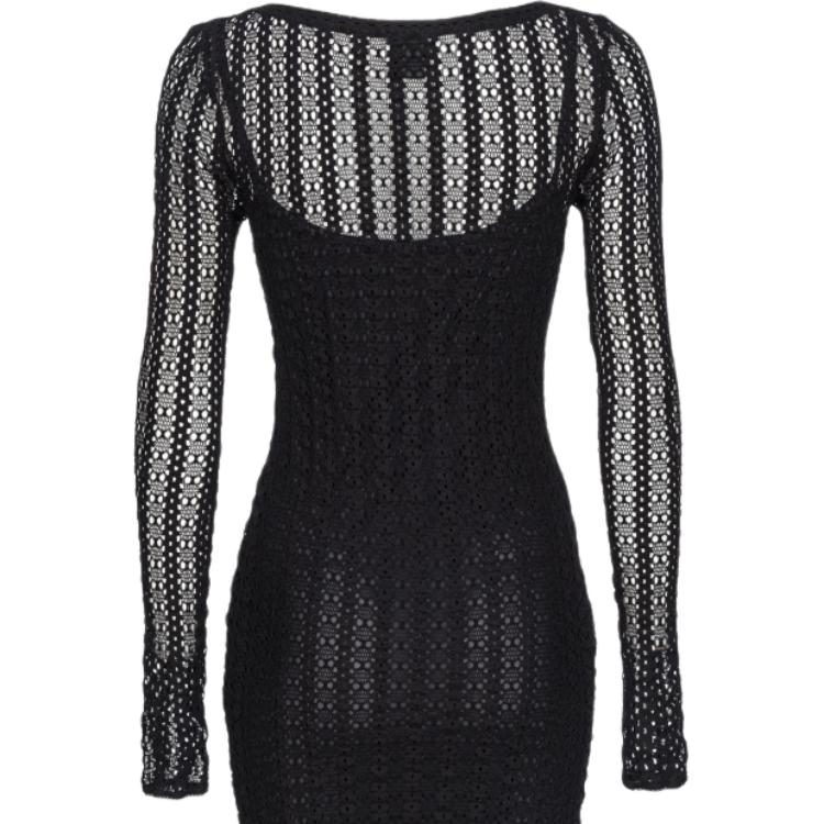 Lookbook (W) PINKO SS24 黑色镂空针织长袖短款毛衣连衣裙 女款 103191A1PY-Z99