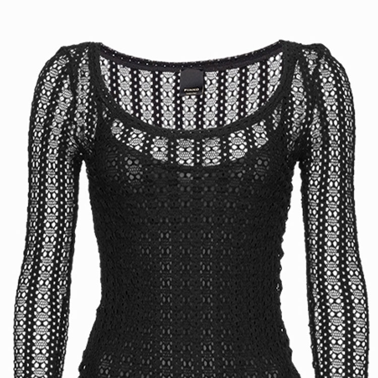 Shop (W) PINKO SS24 黑色镂空针织长袖短款毛衣连衣裙 女款 103191A1PY-Z99