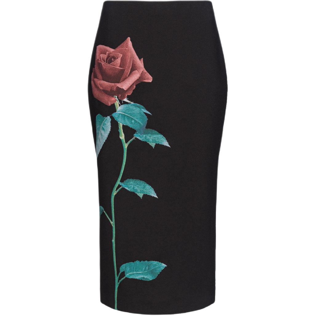 (Women) PINKO SS24 Black Mid-Length Casual Dress with Rose Print for Women. 104273A265-ZPS