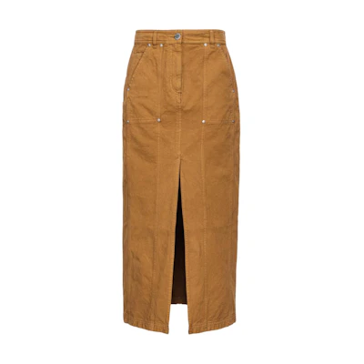 (Women) PINKO SS24 Brown Studded Split Hem Utility Casual Long Skirt for Women. 104005A242-L25