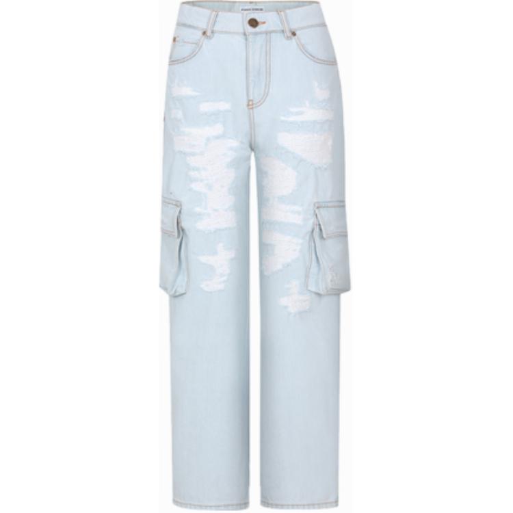 (Women) PINKO SS24 Distressed Mid-Rise Straight-Leg Jeans Women Light Blue 103407A1LR-PJN