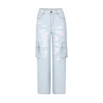 (Women) PINKO SS24 Distressed Mid-Rise Straight-Leg Jeans Women Light Blue 103407A1LR-PJN