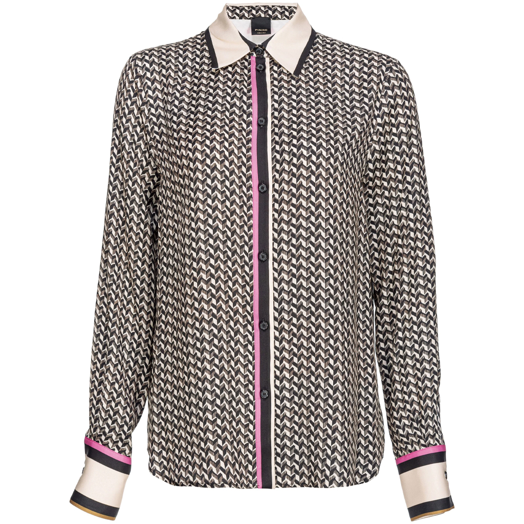 (Women) PINKO SS24 Geometric Print Long Sleeve Button-Up Shirt Women Multicolor 104011A24Z-CZ5