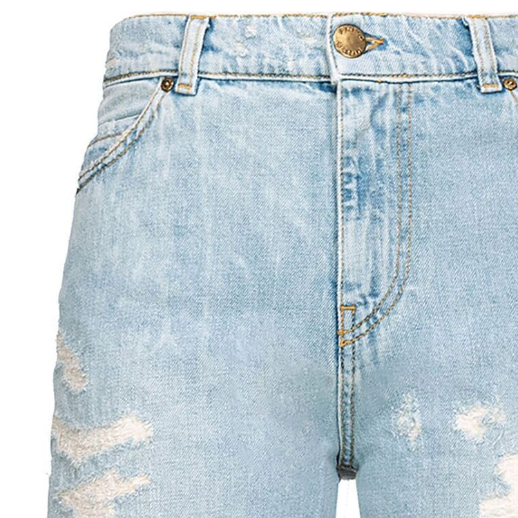 Shop (W) PINKO SS24 淺藍直筒牛仔褲搭配復古字母刺繡 102908A1JJ-PJP