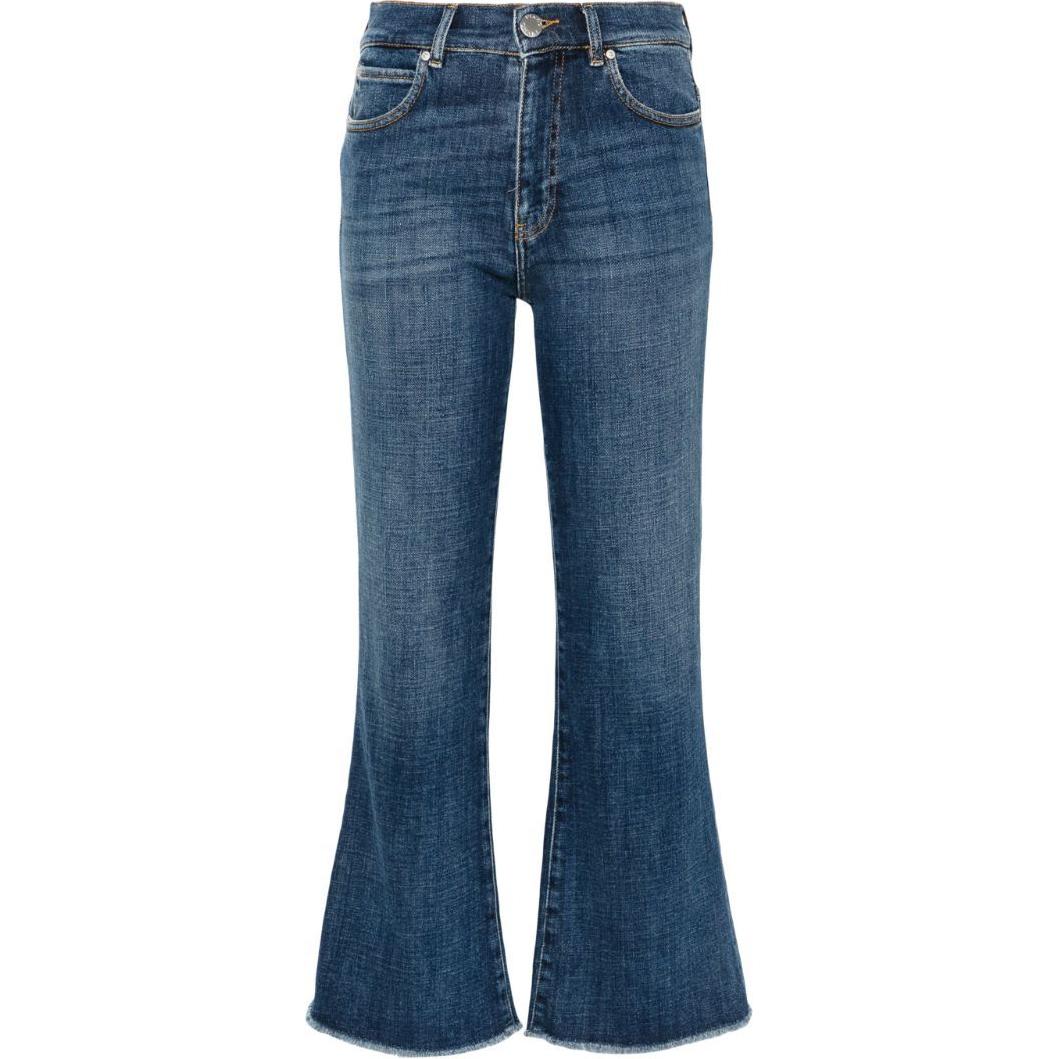 (Women) PINKO SS24 Mid-Rise Flared Distressed Hem Jeans  Indigo Blue. 103860A20M-PJZ