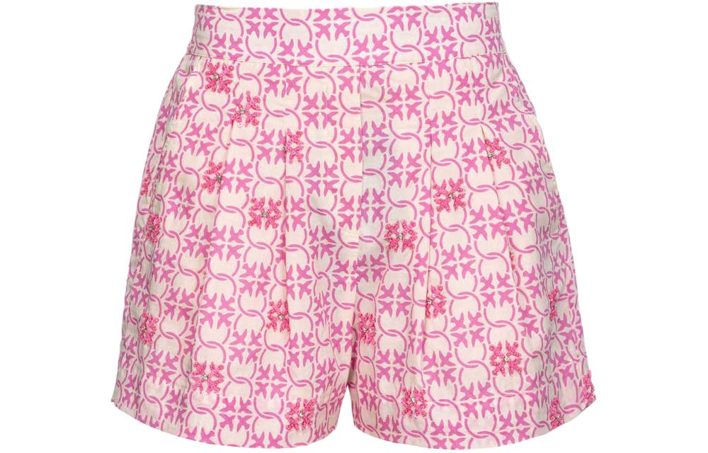 (Women) PINKO SS24 Pink  Monogram Embroidered Muslin Casual Shorts. 103192A1Q1-DN3