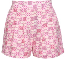 (Women) PINKO SS24 Pink Monogram Embroidered Muslin Casual Shorts. 103192A1Q1-DN3 (Women) PINKO SS24 Pink Monogram Embroidered Muslin Casual Shorts. 103192A1Q1-DN3