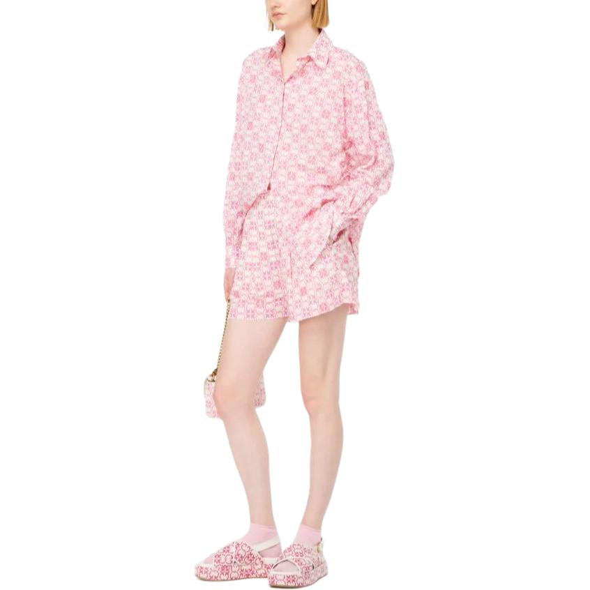 Sizing (W) PINKO SS24 粉色刺繡字母徽章棉紗休閒短褲. 103192A1Q1-DN3