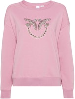 (Women) PINKO SS24 Rhinestone Embellished Loose Fit Long Sleeve Sweatshirt Pink Women 100534A1R8-N98 (Women) PINKO SS24 Rhinestone Embellished Loose Fit Long Sleeve Sweatshirt Pink Women 100534A1R8-N98