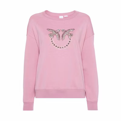 (Women) PINKO SS24 Rhinestone Embellished Loose Fit Long Sleeve Sweatshirt Pink Women 100534A1R8-N98