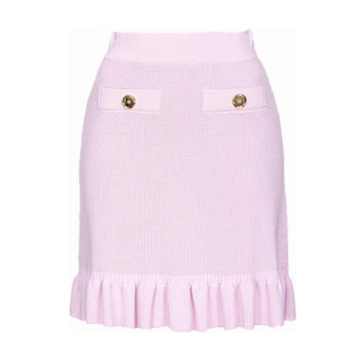 (Women) PINKO SS24 Ruffle Knit Mid-Waist Casual Skirt Women Pink Color. 103163A1Q3-N78