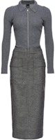 (Women) PINKO SS24 Slim Fit Gray Midi Dress with Zipper Lapel and Slit for Women. 104235A25M-ZI2 (Women) PINKO SS24 Slim Fit Gray Midi Dress with Zipper Lapel and Slit for Women. 104235A25M-ZI2