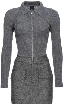 (W) PINKO SS24女士修身灰色中长连衣裙带拉链翻领和开叉设计。 104235A25M-ZI2 Shop (W) PINKO SS24女士修身灰色中长连衣裙带拉链翻领和开叉设计。 104235A25M-ZI2