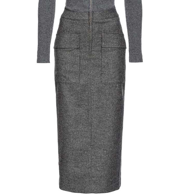 Purchase (W) PINKO SS24女士修身灰色中长连衣裙带拉链翻领和开叉设计。 104235A25M-ZI2