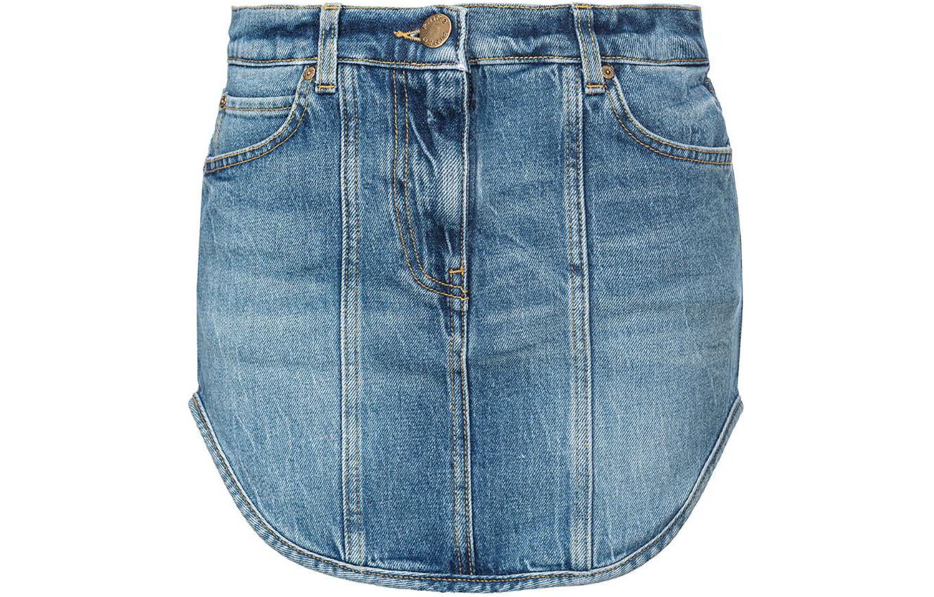 (Women) PINKO SS24 Solid Denim Mini Skirt with Zipper and Side Pockets Women Blue 102913A1LP-PJR
