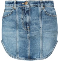 (Women) PINKO SS24 Solid Denim Mini Skirt with Zipper and Side Pockets Women Blue 102913A1LP-PJR (Women) PINKO SS24 Solid Denim Mini Skirt with Zipper and Side Pockets Women Blue 102913A1LP-PJR