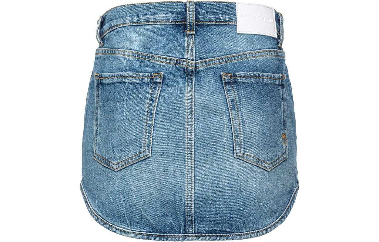 Lookbook (W) PINKO SS24 Skirt Jeans Mini Zip & Poket Sisi Wanita Biru 102913A1LP-PJR