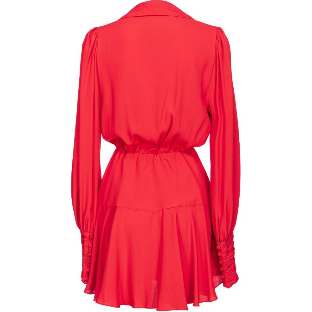 (Women) PINKO SS24 Solid V-Neck Flared Long Sleeve Dress Women - Bright Red 104100A207 圖 3