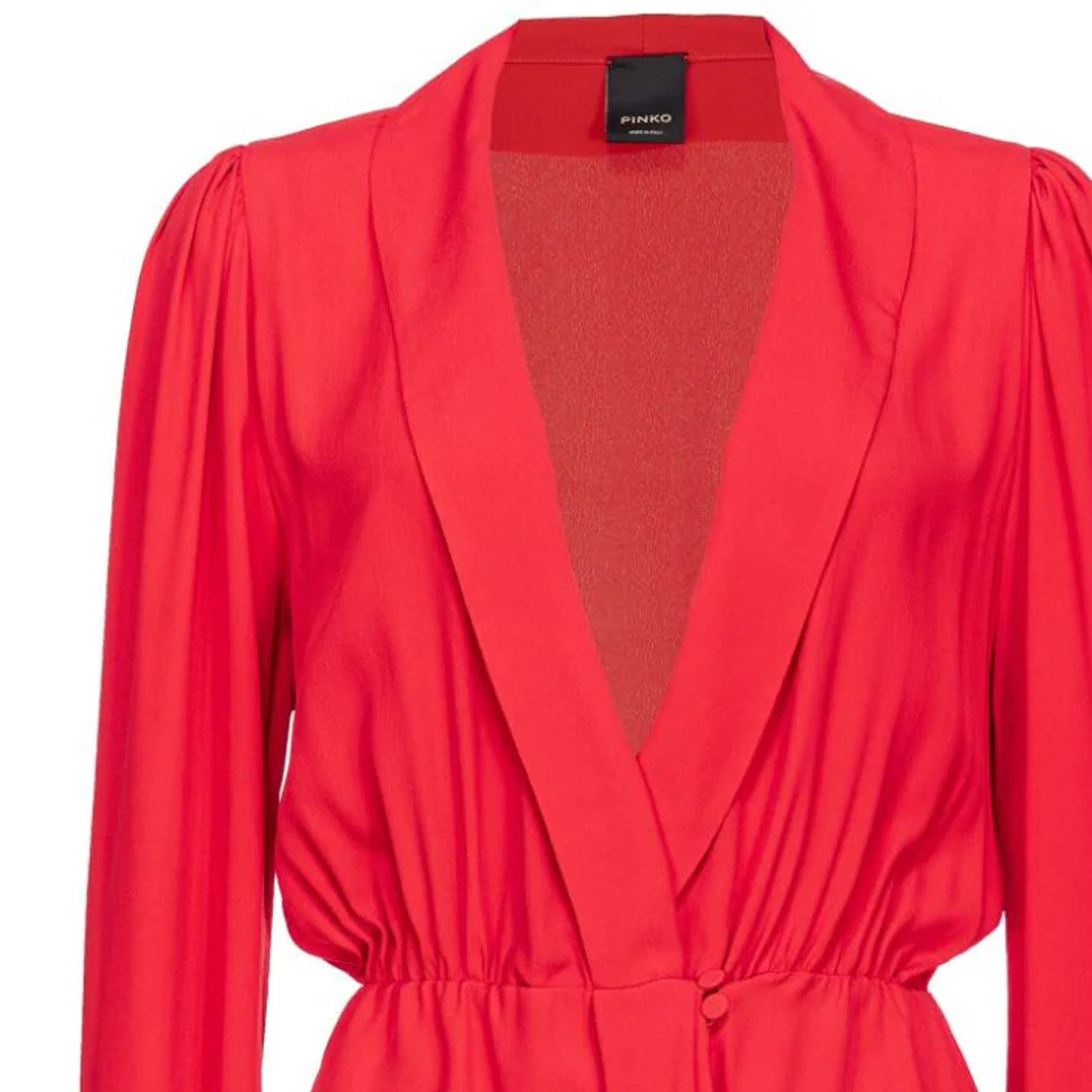 (Women) PINKO SS24 Solid V-Neck Flared Long Sleeve Dress Women - Bright Red 104100A207 圖 4