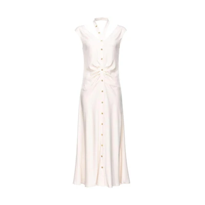 (Women) PINKO SS24 White Sleeveless Midi Dress with Cutout Detail for Women. 103262A1NO-N96