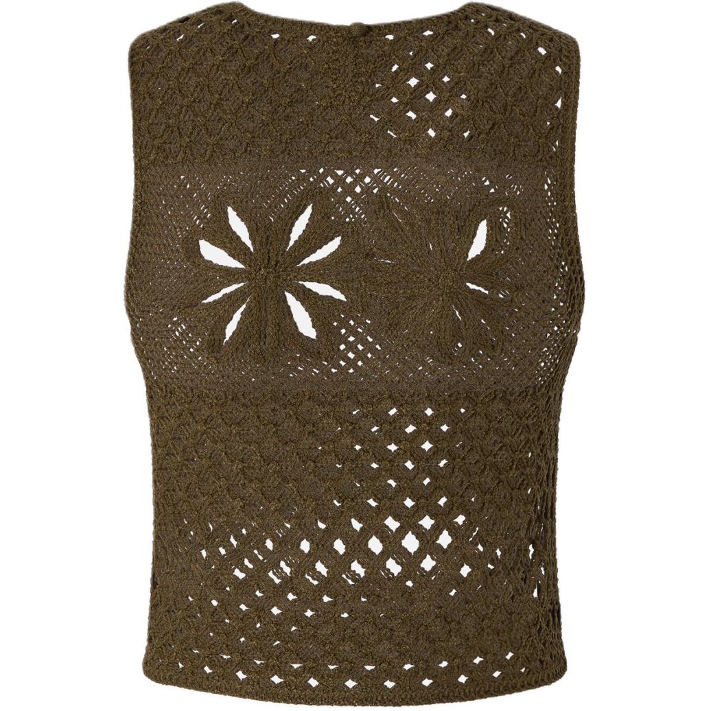 (Women) PINKO SS25 Sleeveless Crochet Tank Top Khaki Color 104733A2FF-X26