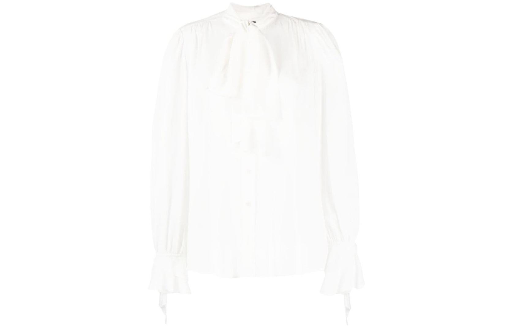 (Women) PINKO White Bow Long-Sleeve Shirt  SS23 Collection 100226-Y5NB-Z09