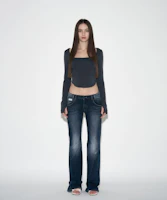 (Women) Please No Follow 25 Vintage Washed Boot-Cut Denim Jeans (Blue) PNBEPT004BL (Women) Please No Follow 25 Vintage Washed Boot-Cut Denim Jeans (Blue) PNBEPT004BL
