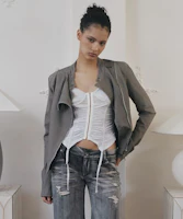 (Women) Please No Follow Asym Cotton Washed Jacket - Washed Khaki Grey PNBFJA004KK (Women) Please No Follow Asym Cotton Washed Jacket - Washed Khaki Grey PNBFJA004KK