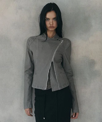 (Women) Please No Follow Asym Cotton Washed Jacket - Washed Khaki Grey PNBFJA004KK Order (Women) Please No Follow Asym Cotton Washed Jacket - Washed Khaki Grey PNBFJA004KK