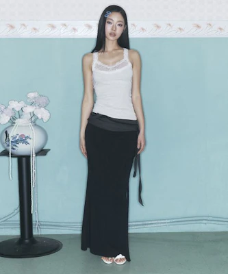 (W) 플리즈 노 팔로우 이나 셔링 롱 블랙 스커트 PNBFSK005BK Buy (W) 플리즈 노 팔로우 이나 셔링 롱 블랙 스커트 PNBFSK005BK