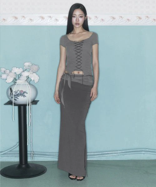 women-please-no-follow-ina-shirring-long-skirt-khaki-maxi-skirt-pnbfsk-005-kk