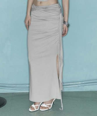 (Women) PLEASE NO FOLLOW Ina Shirring Long Skirt - Ash Beige Elegant Maxi Skirt PNBFSK005BE Order (Women) PLEASE NO FOLLOW Ina Shirring Long Skirt - Ash Beige Elegant Maxi Skirt PNBFSK005BE